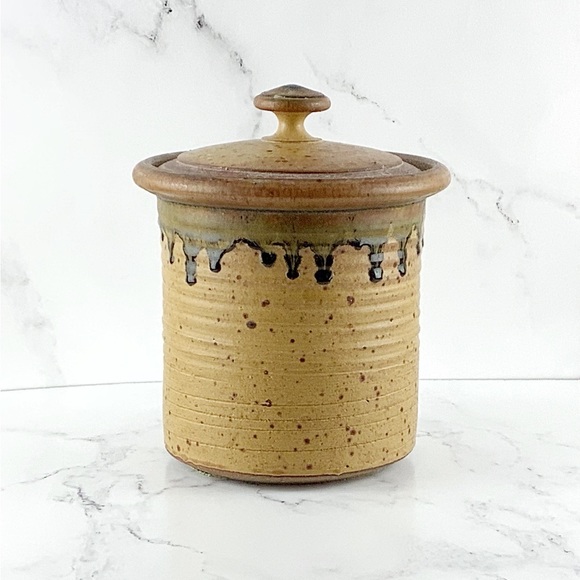 Vintage Kitchen Vintage Brown Handmade Pottery Drip Jar W Lid Large